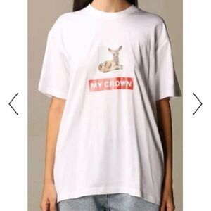 Authentic Burberry White Graphic T-Shirt “My Crown” Deer Print – Size S
